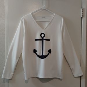 Women's Anchor Top White with Navy Blue Anchor Size M